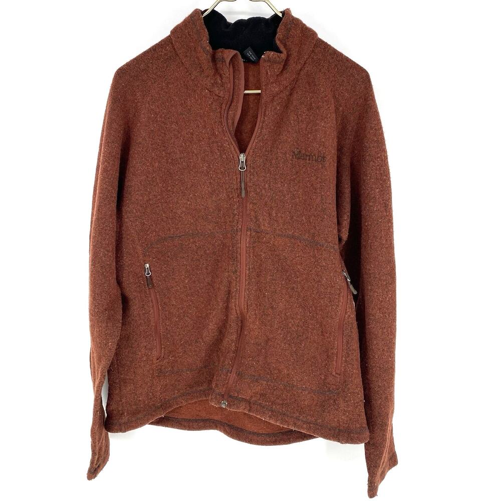 Marmot Fleece Full Zip Jacket Rust Red Sweater Knit Men's Size Large